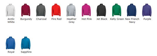 1/4 Zip Sweatshirt Colour Choices